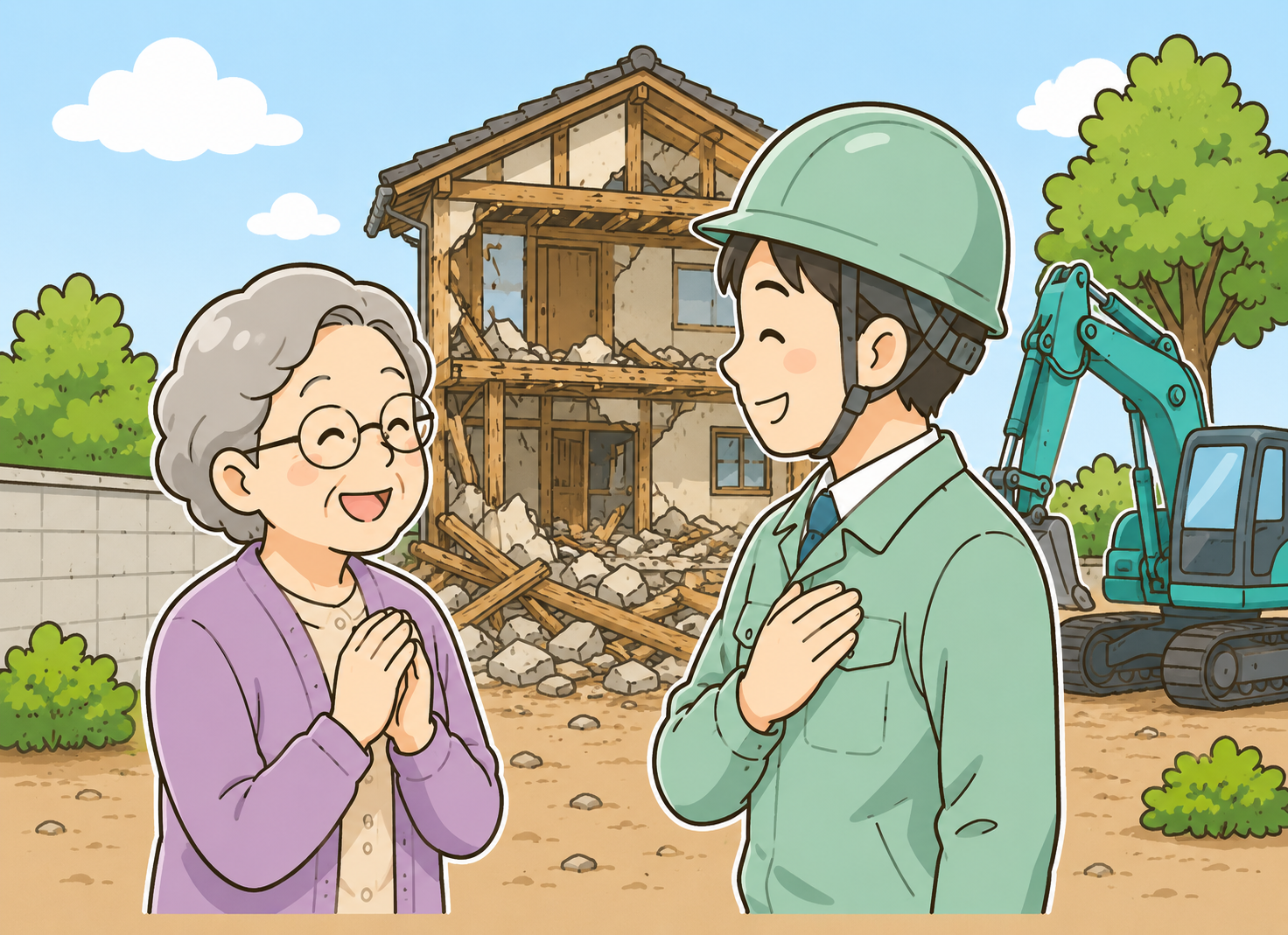 工事の最終日、おばあさまと職人